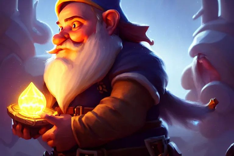 Image similar to [ important ] amazing portrait of funny gnome ], hearthstone splash art, deiv calviz, splash art, natural light, elegant, intricate, fantasy, atmospheric lighting, by greg rutkowski, hearthstone splash art, hd wallpaper, ultra high details, cinematic composition