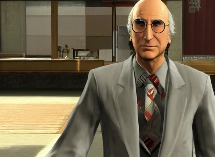 Prompt: video game still of larry david in the video game yakuza zero,