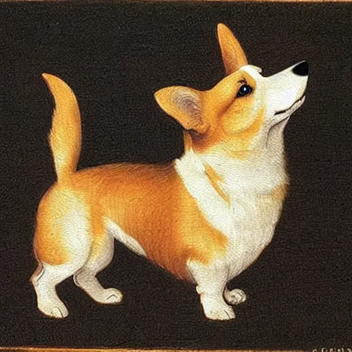 Image similar to corgi dog painting, leonardo da vinci style