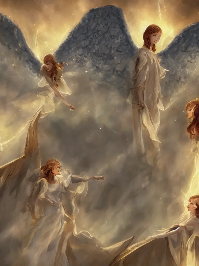 Image similar to angels, beautiful light, wings, by disney concept artists, blunt borders, rule of thirds