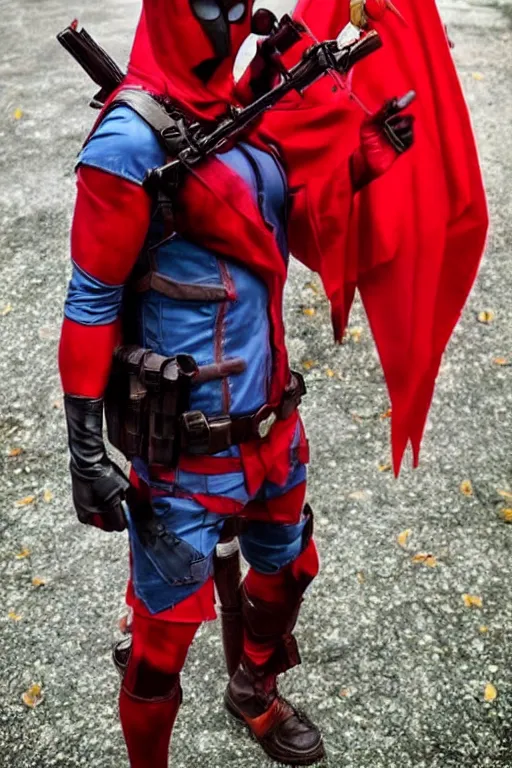 Prompt: red hood cosplay, creepy