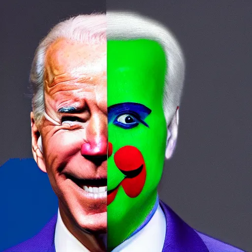 Image similar to Joe Biden with colorful clown makeup all over his face