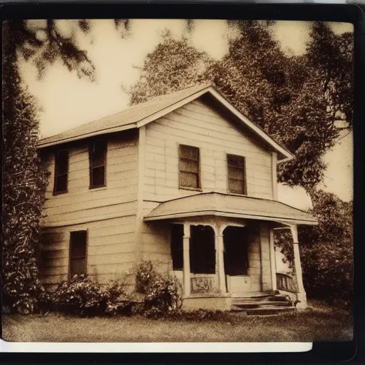 Prompt: a vintage photo of a grandma's house from the 1930s, taken on a polaroid, sepia, vignette