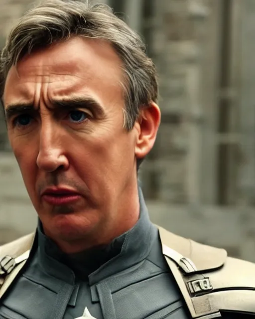 Image similar to film still close - up shot of steve coogan as captain america from the movie captain america : the first avenger. photographic, photography