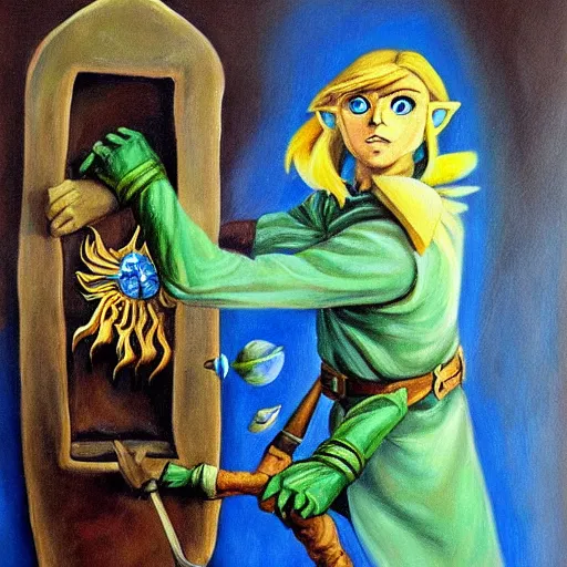 Prompt: Link from the Legend of Zelda, oil painting, Salvador Dali