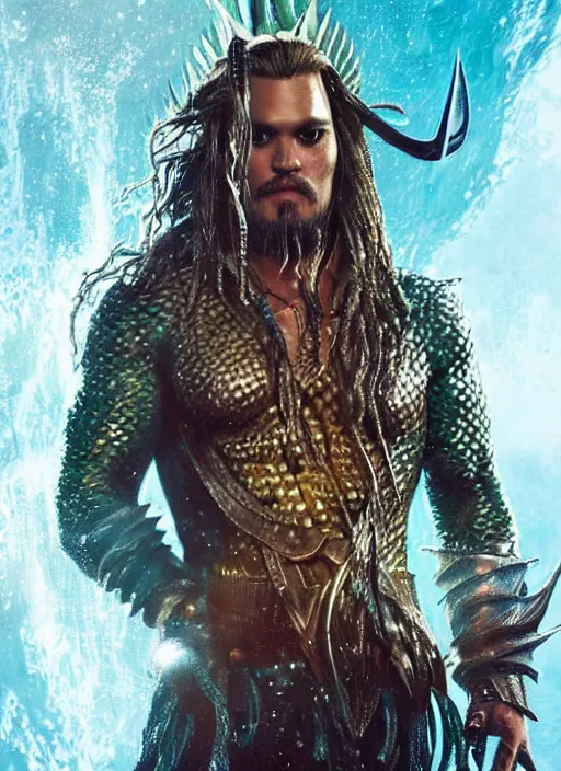 Prompt: johnny depp as aquaman, naturel, hyper detailed, digital art, trending in artstation, cinematic lighting, studio quality, smooth render, unreal engine 5 rendered, octane rendered, art style by klimt and nixeu and ian sprigger and wlop and krenz cushart