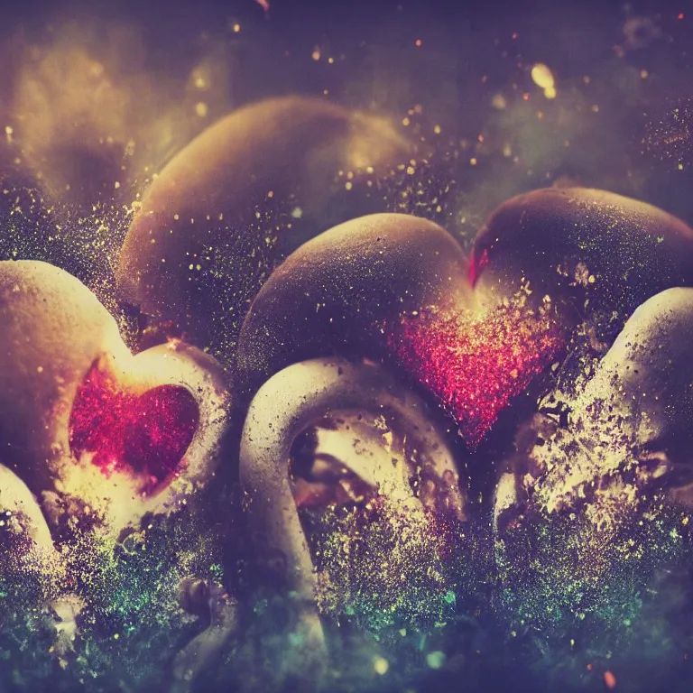 Image similar to double exposure of love, symbols of live, explosion, love is the most relevant theme, love is infinity, love is begin of all, 8 k resolution, artistic mode, artistic, trending on instagram, long exposure, love art, serious, fantasy and dreams vibes, mushrooms style and macro style, spawn, spruce vibes