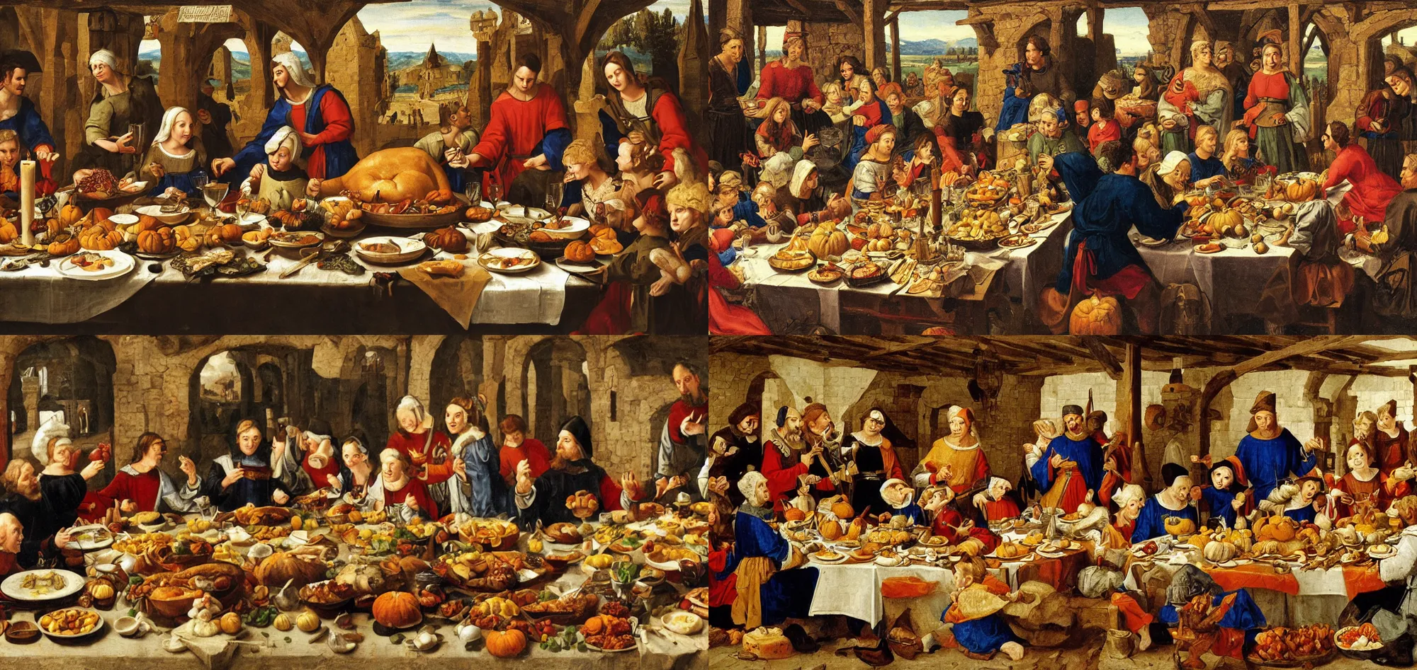 Prompt: medieval realism thanksgiving dinner