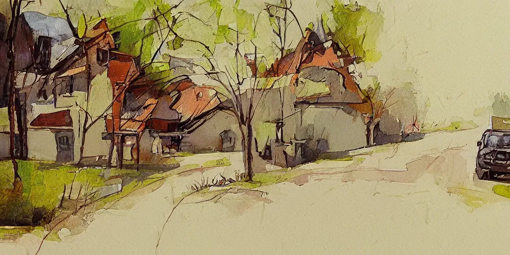 Image similar to A quiet afternoon, Robert Kipniss sketch painting style .