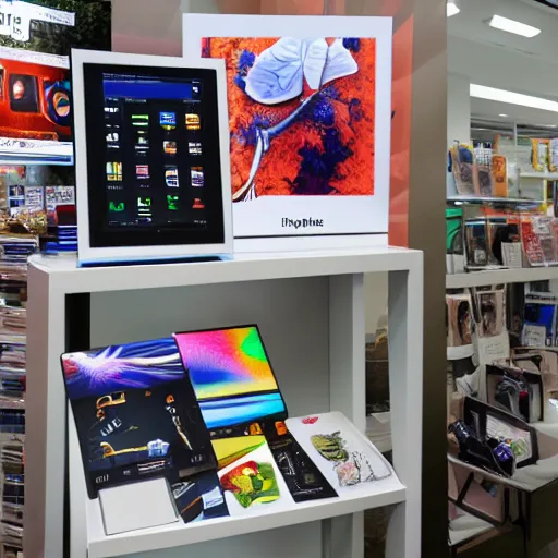 Prompt: a store display of a graphic tablet, ultrarealistic