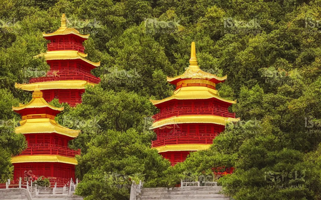 Image similar to large chinese buddhist pagoda in park, vector art, minimalism,