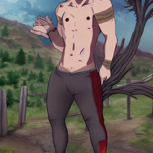 Image similar to scenic pictures with bara human wolf, fursona, anime