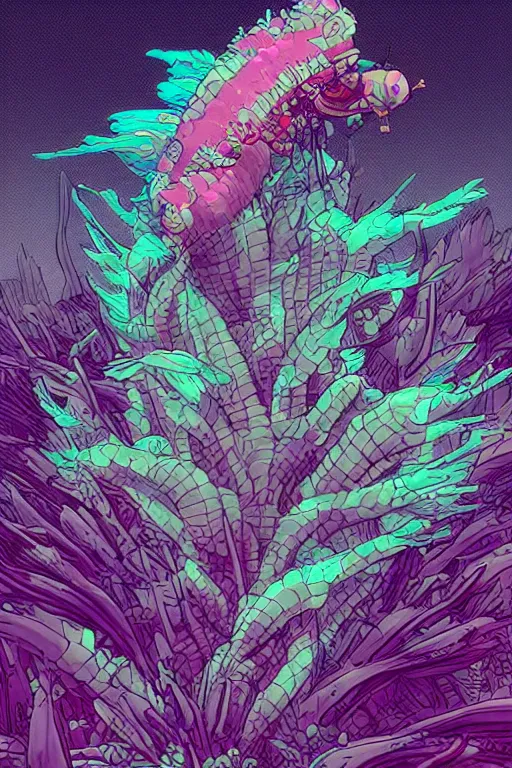 Image similar to 3 d render creature animal sushi cristal eye roots cactus fish wing elemental flush of force nature micro world fluo, that looks like it is from borderlands and by feng zhu and loish and laurie greasley, victo ngai, andreas rocha, john harris