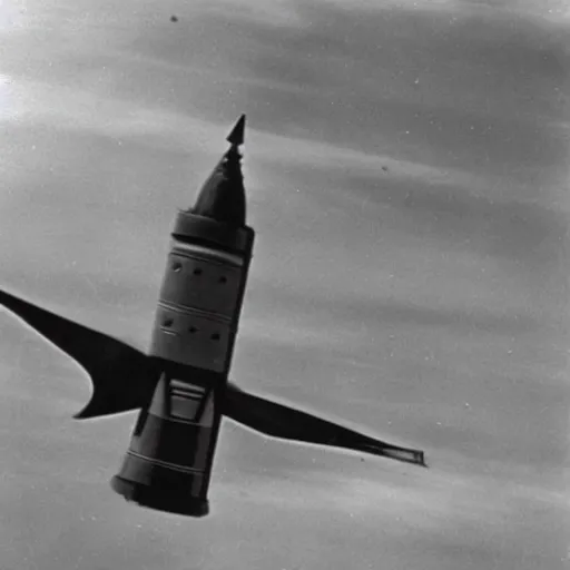 Image similar to archive photo of a prototype 1 9 4 0's spaceship launch