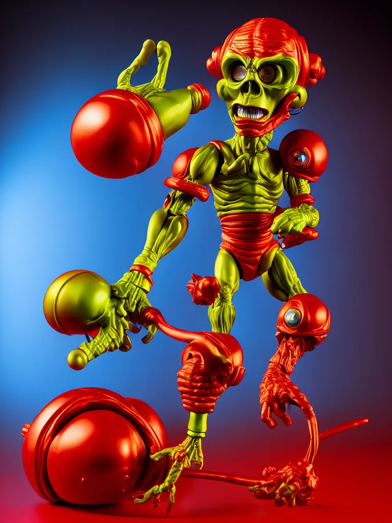 Prompt: hyperrealistic rendering, shiny mars attacks martian by art of skinner and richard corben and jeff easley, product photography, action figure, sofubi, studio lighting, colored gels, rimlight, backlight