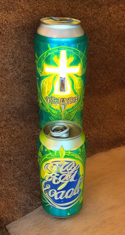 Image similar to a glowing holy can of Tab soda. radiant, health potion, mana