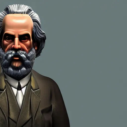 Image similar to karl marx as dieselpunk android, highly detailed portrait, unreal engine