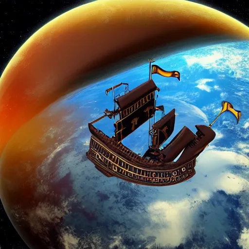 Prompt: a pirate ship in space realistic
