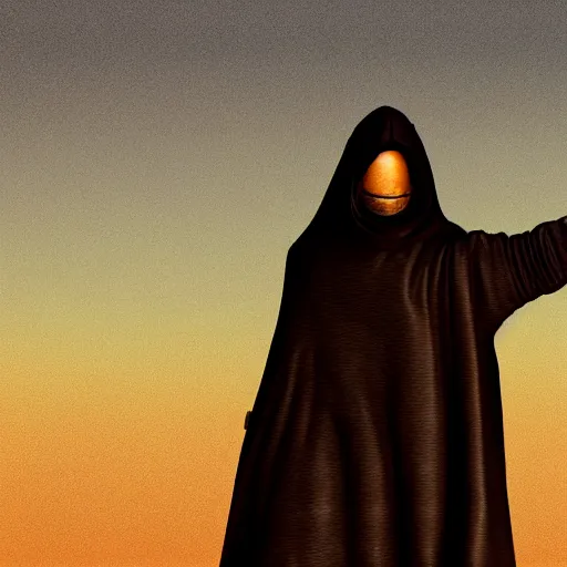 Image similar to an empty cloak with one hand holding a handgun coming out of it, photorealistic, golden hour