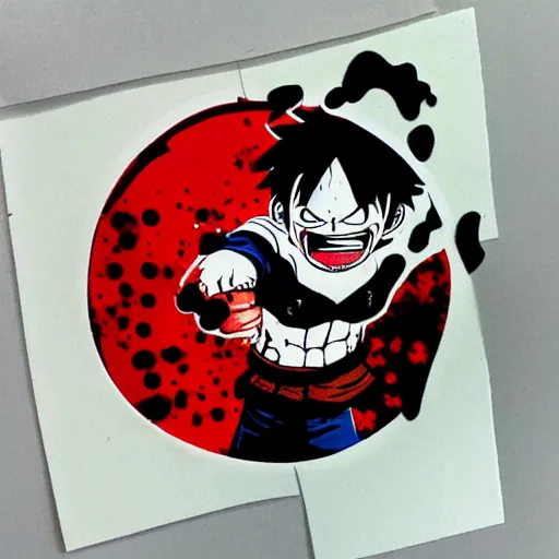 Image similar to die cut sticker, luffy gear 5, splatter paint on paper