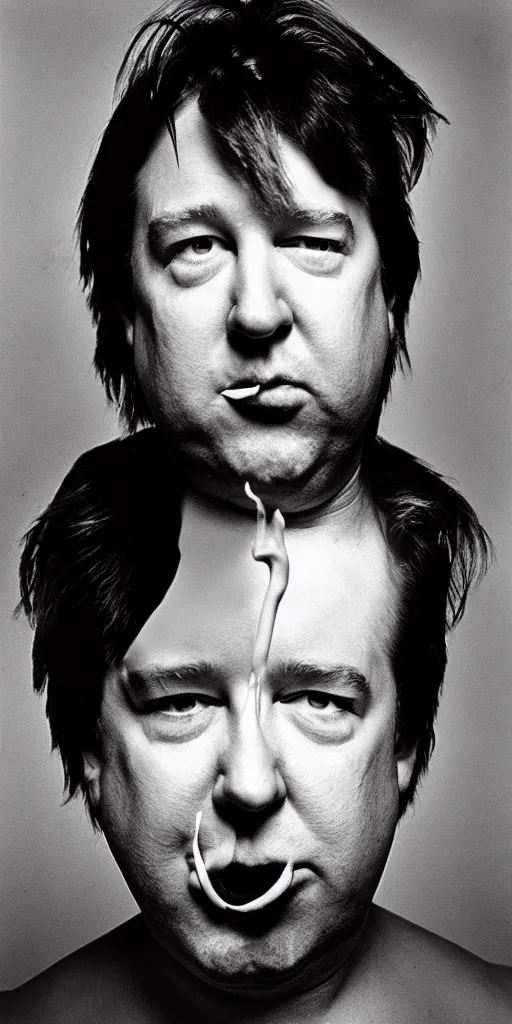 Image similar to award winning photo of bill hicks SNORTING SMOKING TRIPPING, vivid colors, happy, symmetrical face, beautiful eyes, studio lighting, wide shot art by Sally Mann & Arnold Newman