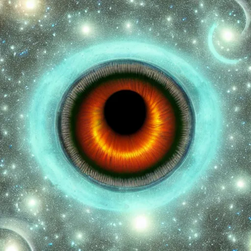 Image similar to cosmos space in pupil of the eye, cinematic lights, photorealistic