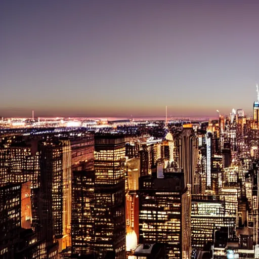 Prompt: view of NYC from luxurious penthouse window, nighttime photography