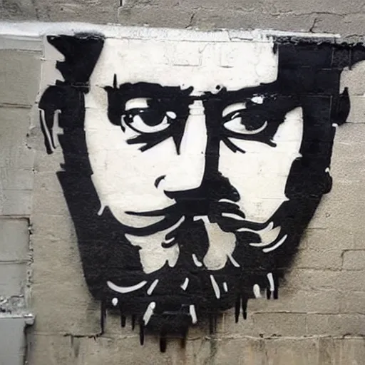 Image similar to banksy bearded graffiti, real life, sharp focus