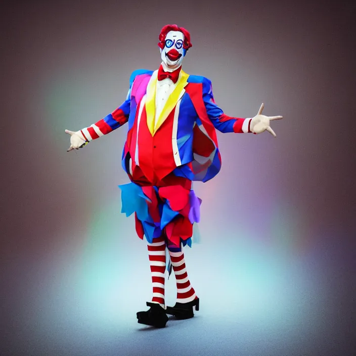 Image similar to photo steven colbert, dressed in a clown costume, octane render