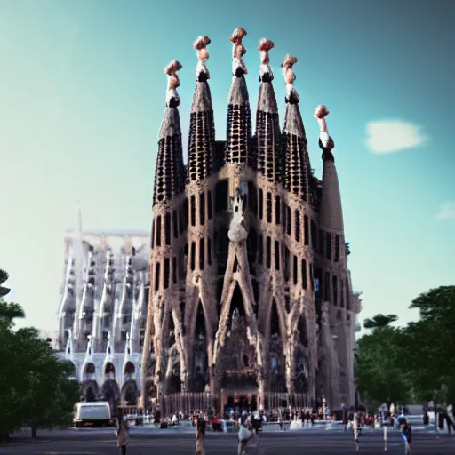 Prompt: la sagrada familia in white marble, photorealistic, cinematic, volume light, rendered in octane, artstation