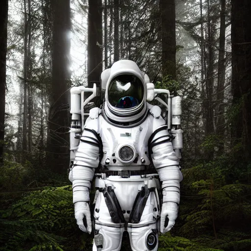 Prompt: portrait photography of a white diesel punk futuristic space suit armor, in an alien forest planet, ultra detail, high detail, 8 k, octane render, in the style of jim burns and gregrutkowski