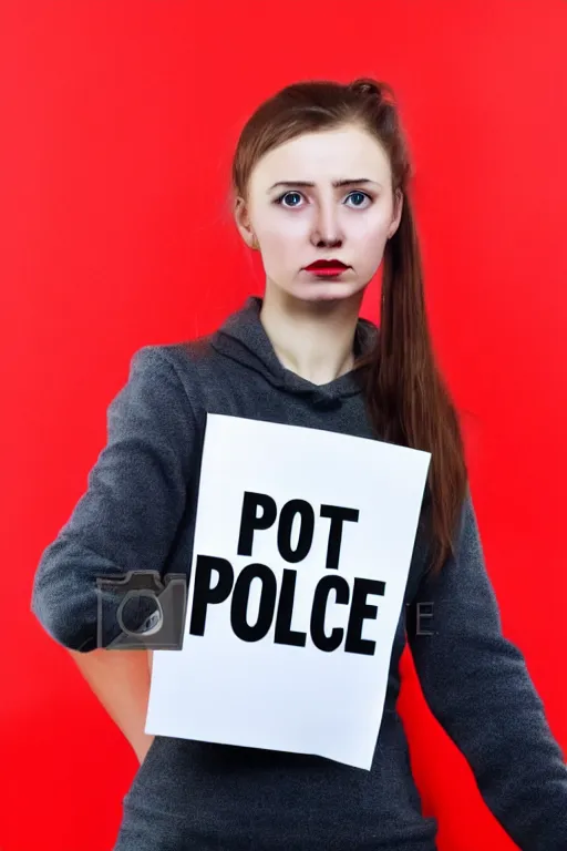 Prompt: a russian communist girl protests the police, red background, poster style