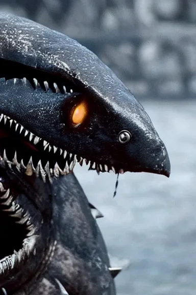 Image similar to very very intricate photorealistic photo of a chain chomp in an episode of game of thrones, photo is in focus with detailed atmospheric lighting, award - winning details