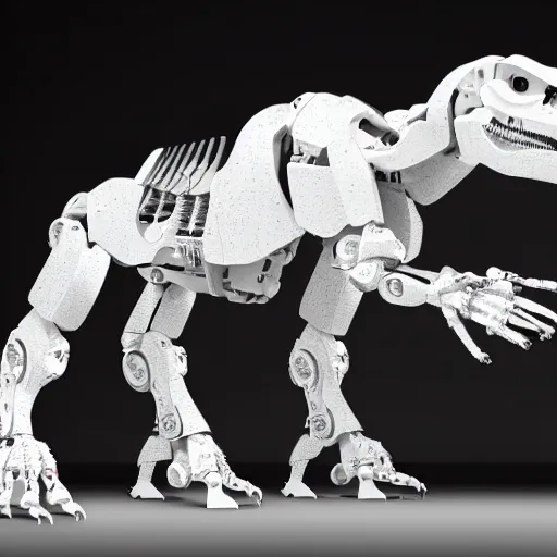 Image similar to white robot tyrannosaurus rex designed by apple