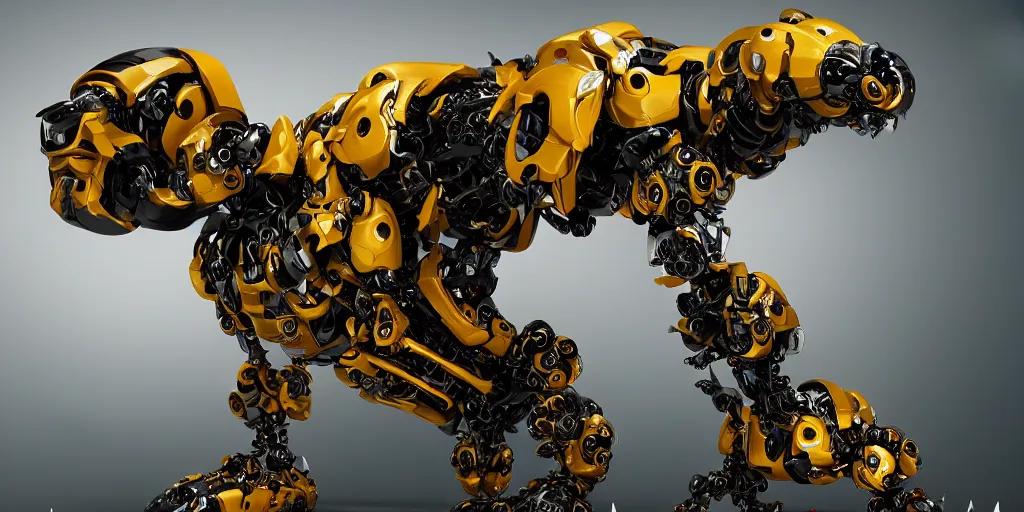 Image similar to photo of cybermorphic robotic animal Phosphorite creatures bees robotics advanced cybernetics Smart bionicle give structure Unreale engine Vray organism biomimmicry exoskeleton Biomorph hydraulics trending on behance visualisation industrial design trending on artstation