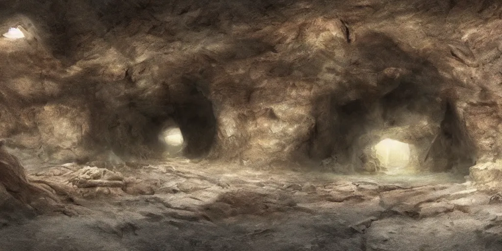 Image similar to beautiful matte painting of the inside of a cave