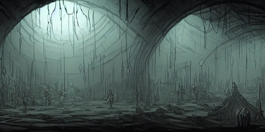 Image similar to the underground of zaun from the netflix series arcane, dark atmosphere, dystopian, in the style of arcane