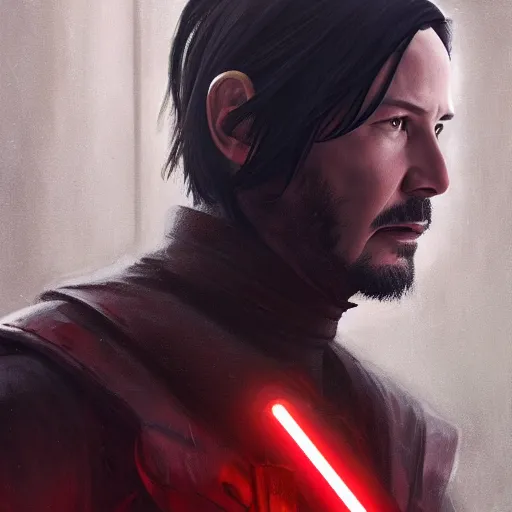 Prompt: keanu reeves as keanu reeves as darth revan by leonardo divinci, greg rutkowski, alphonse mucha, mystical cosmic lighting, octane render, artstation, rey tracing, golden ratio, rule of thirds, perfect composition