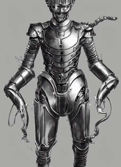 Prompt: powerful male tin man, willem dafoe as tinman, full body character concept, covered in full metal armor, art nouveau, super powers, fantasy, intricate, elegant, highly detailed, digital painting, artstation, concept art, shining, sharp focus, illustration, art by stanley lau