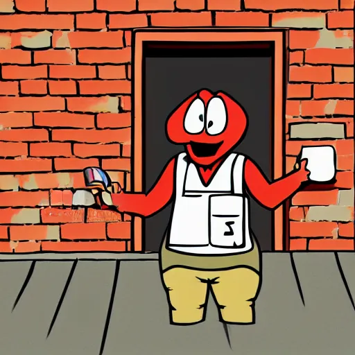 Prompt: an anthropomorphized block of tofu busting through a brick wall, cartoon style, inspired by the kool aid man