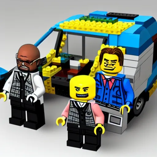 Prompt: breaking bad van and Walter White and Jesse pinkman as a lego set