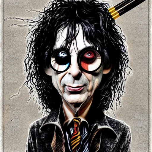 Image similar to graphic illustration, creative design, alice cooper as harry potter, biopunk, francis bacon, highly detailed, hunter s thompson, concept art