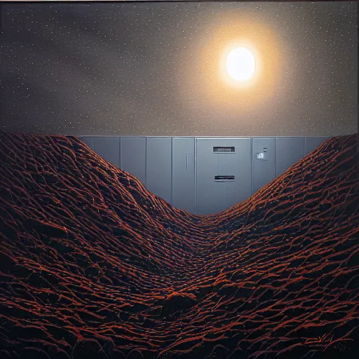 Image similar to a gust of night pushed its way in the door by jeffrey smith, oil on canvas