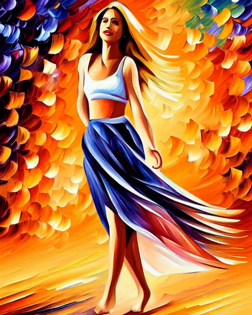 Prompt: girl artwork by leonid afremov, golden hour, illustration, highly detailed, simple, smooth and clean vector curves, no jagged lines, vector art, smooth, artstation