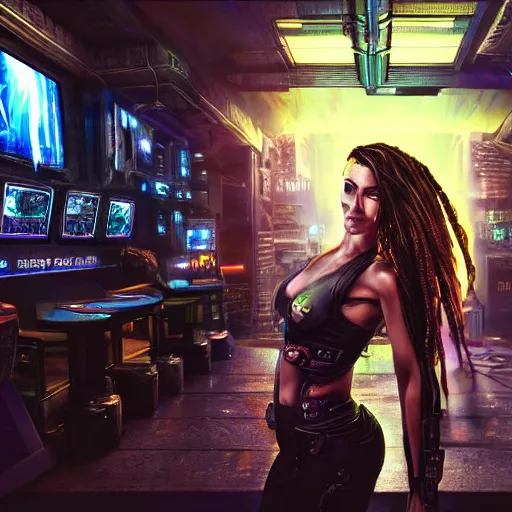 Image similar to high quality portrait of Kerrigan from starcraft in a cyberpunk cyberpunk cyberpunk cafe, realism, 8k, award winning photo