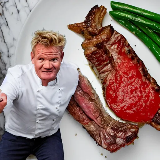 Image similar to gordon ramsay's face on a cooked rack of lamb