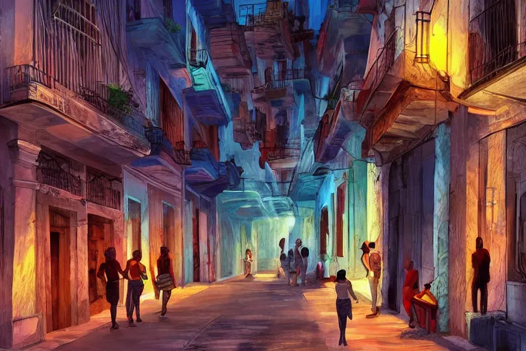 Prompt: concept art, havana cuba, digital anime art, good lighting,