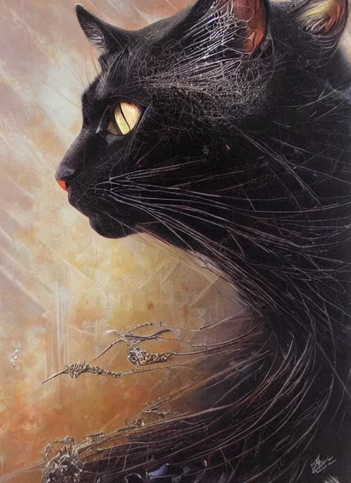 Image similar to a big black cat, no fur, black feathers!!!!!! by karol bak, magnificent, ultra detailed,