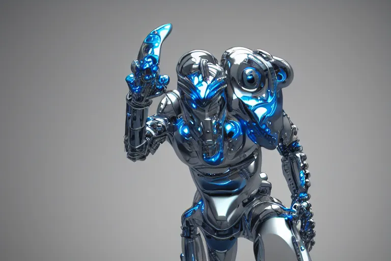 Image similar to futuristic metal cybernetic!! lion!!! white blue grey, octane render, studio light,