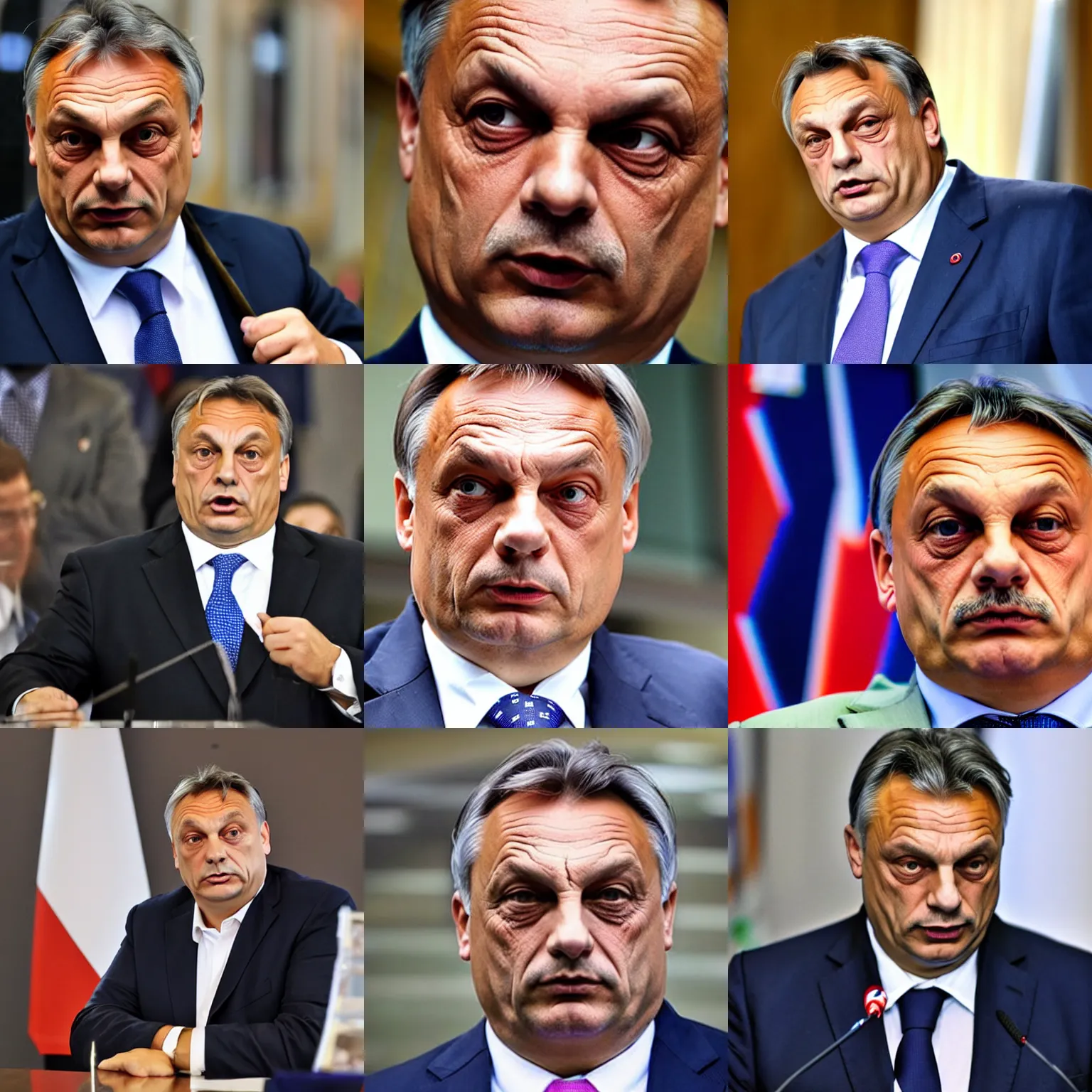 Prompt: viktor orban with highly detailed face wearing five ties